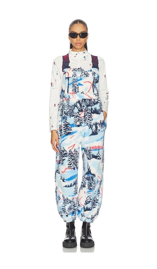 free people x fp movement printed hit the slopes salopette jumpsuit in blue,white. - size l (also in xs, s)