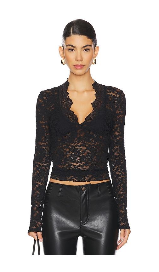 free people x intimately fp all day lace long sleeve top in black in black. - size l (also in xs, s, m)
