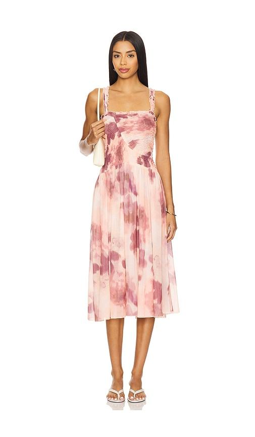free people x revolve tessa smocked midi dress in pink. - size l (also in xs, s, m)