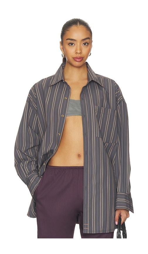 free people x we the free freddie striped shirt in grey. - size l (also in xs, s, m, xl)