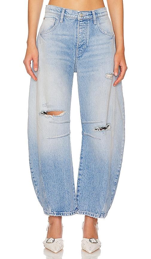 free people x we the free good luck mid rise barrel jeans in denim-light. - size 25 (also in 26, 27, 28)