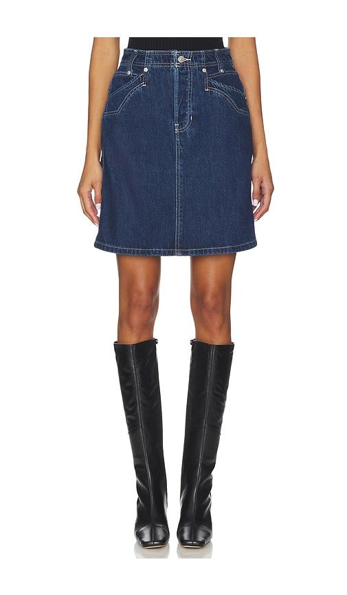 free people x we the free suzy denim midi skirt in deep ocean in blue. - size 24 (also in 26, 25)