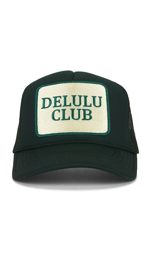 friday feelin delulu club trucker hat in green.