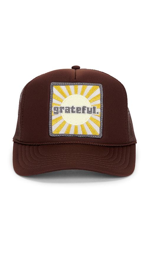 friday feelin grateful trucker hat in brown.