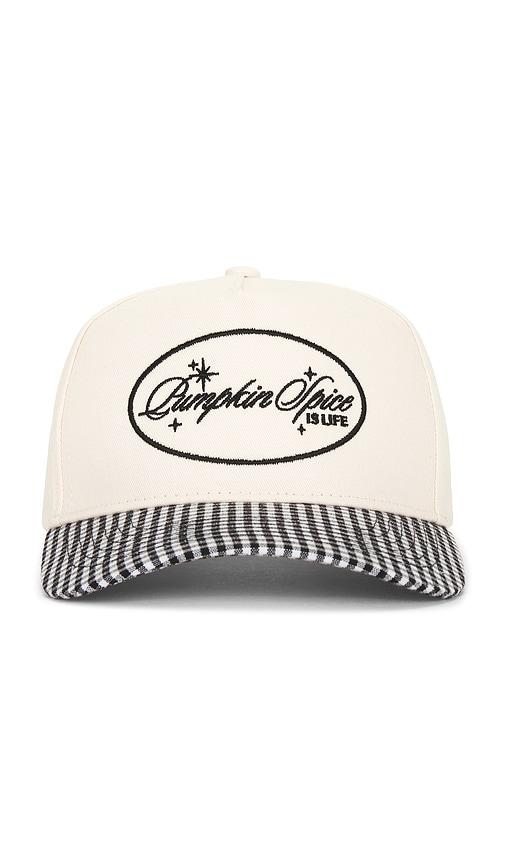 friday feelin pumpkin spice is life hat in white.