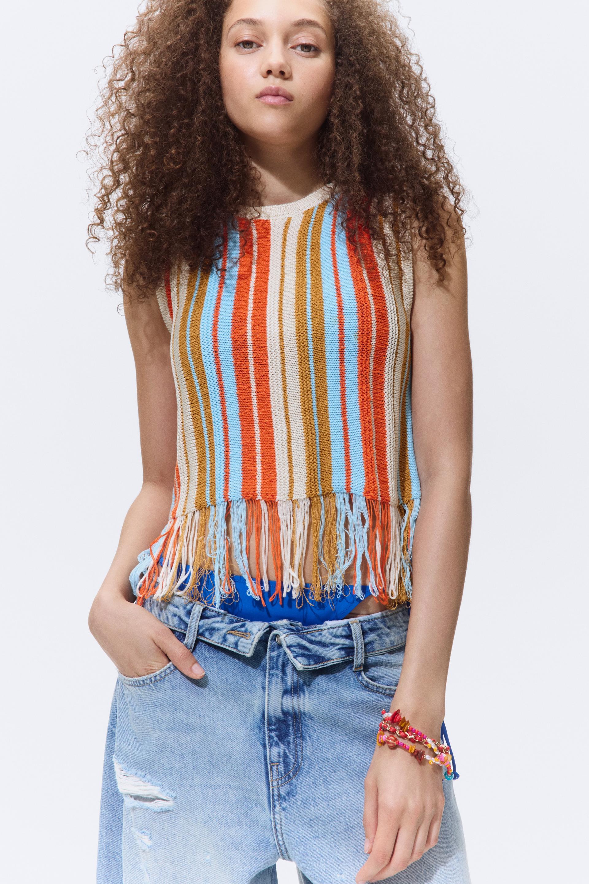 fringe-trimmed knit top