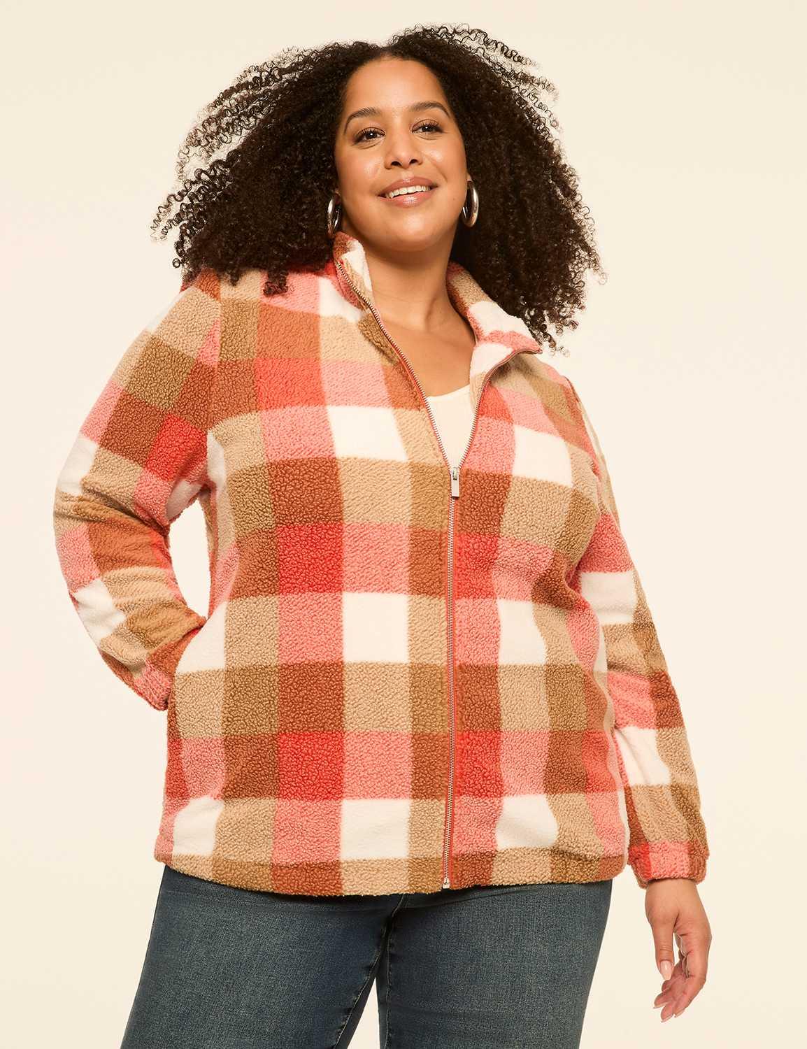 full-zip mock-neck sherpa top
