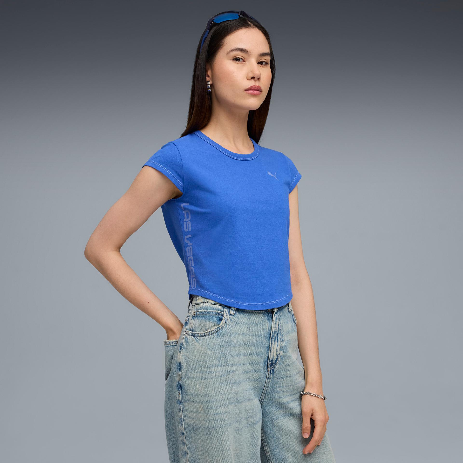 future.puma.archive las vegas women's t-shirt in blue, size m