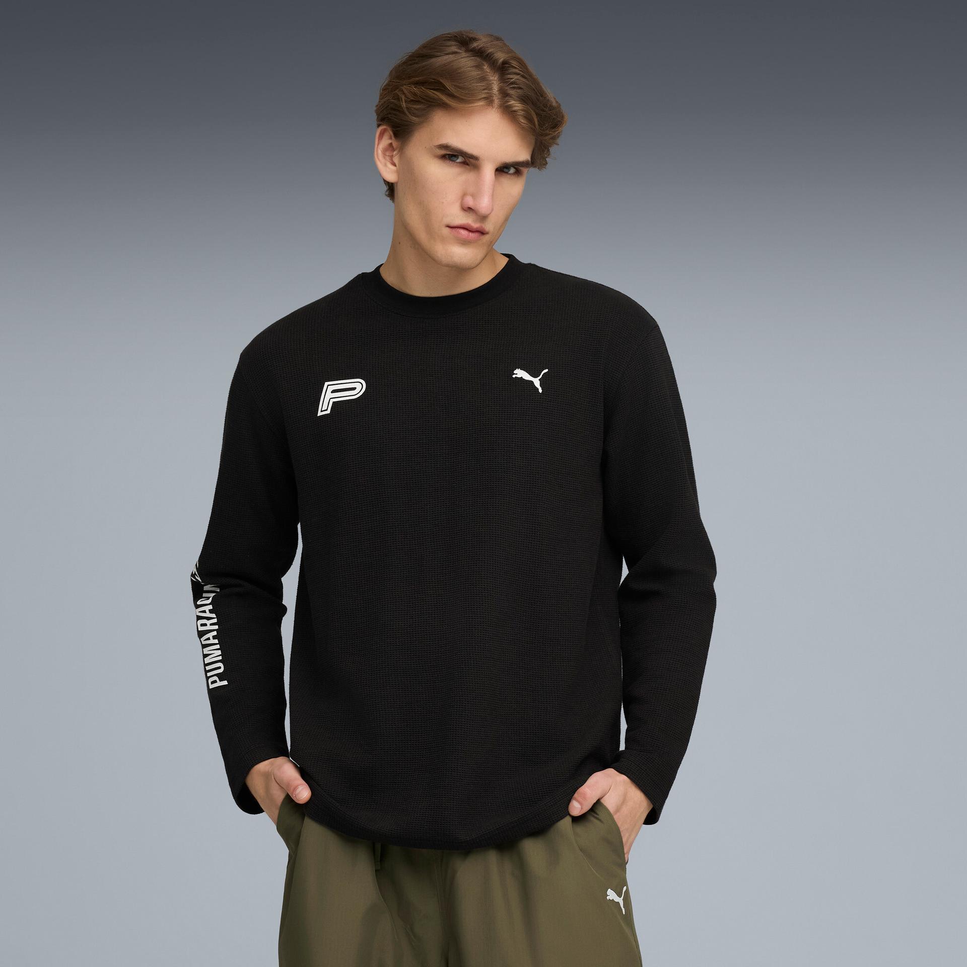 future.puma.archive long sleeve t-shirt in black, size s