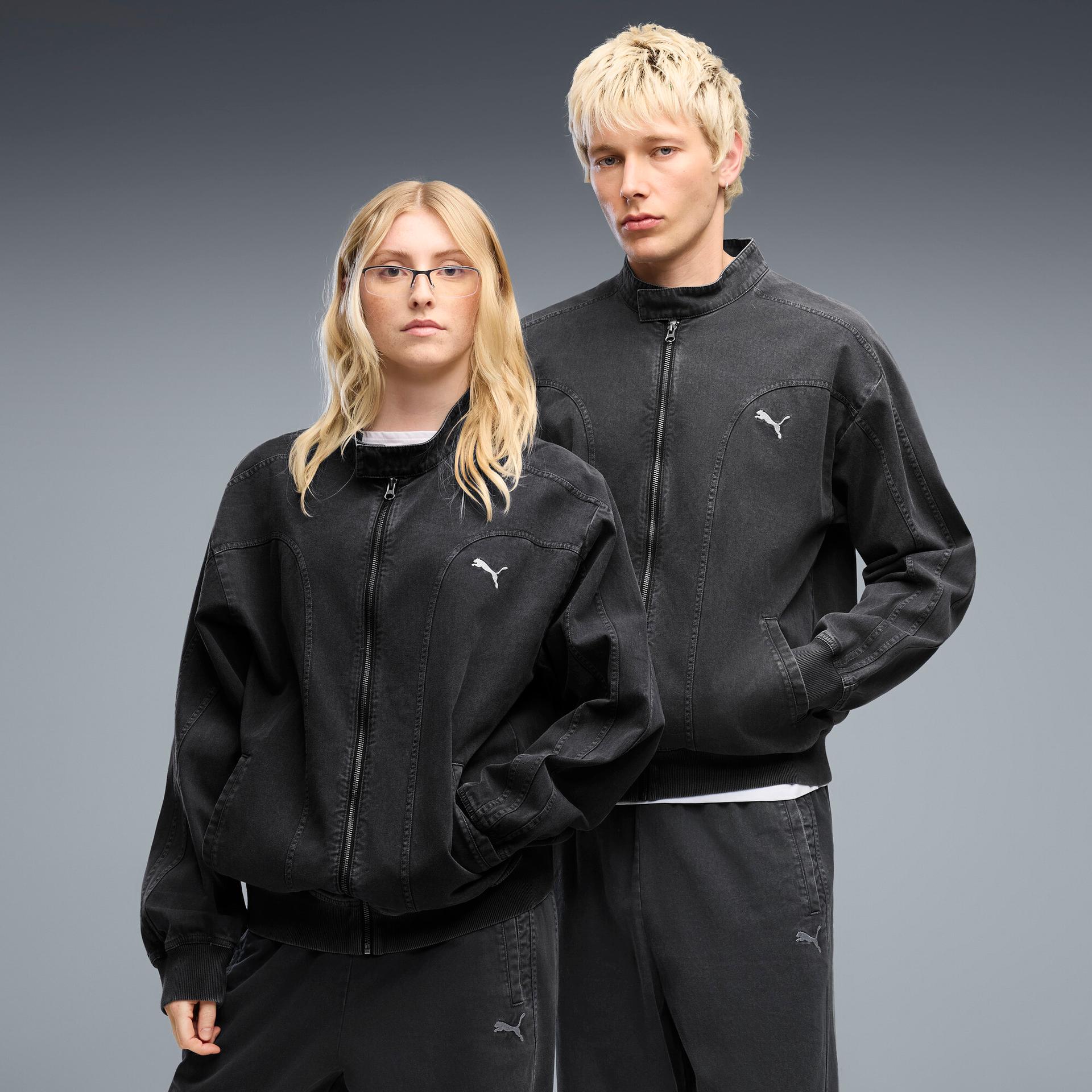 future.puma.archive relaxed washed twill t7 track jacket in black, size xl