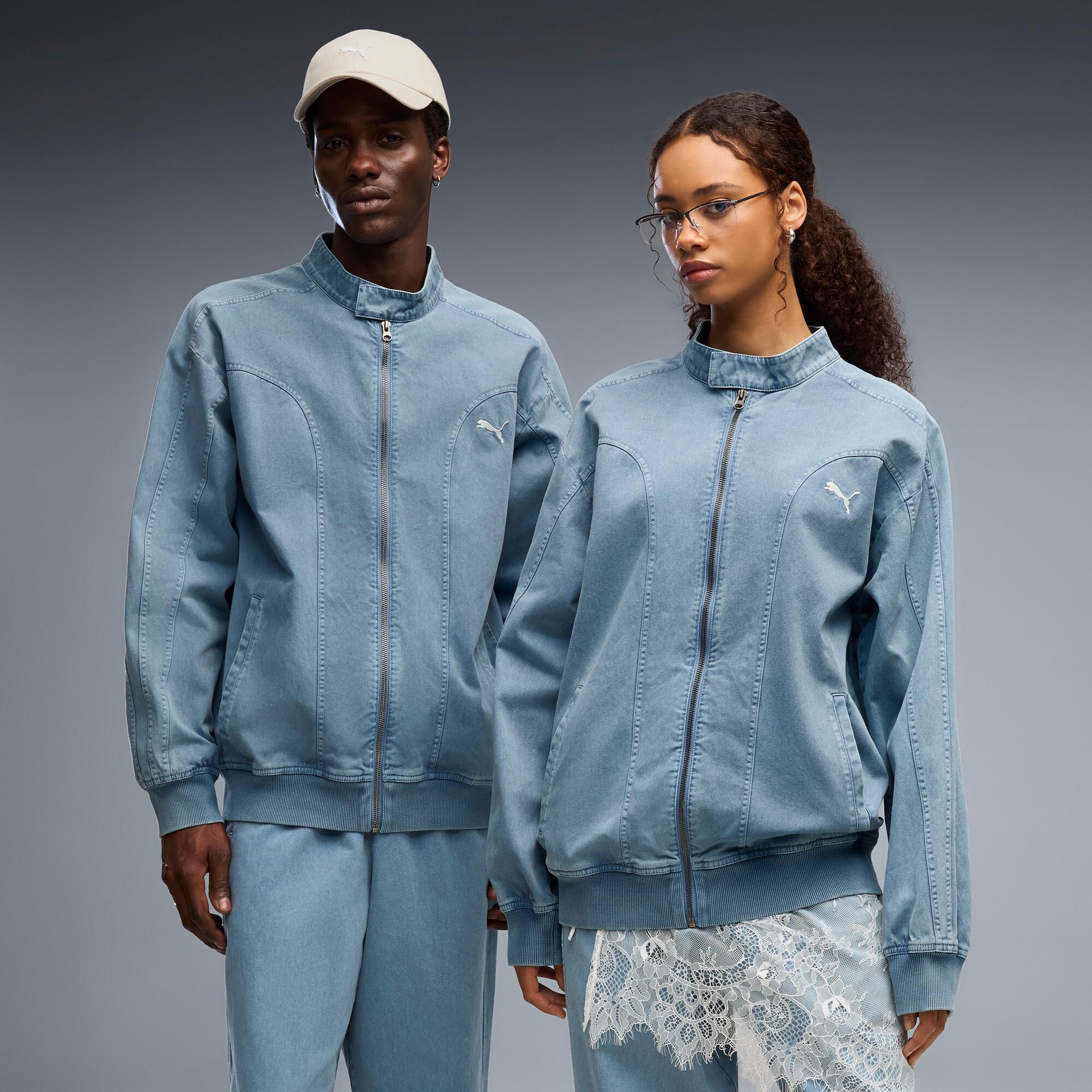 future.puma.archive relaxed washed twill t7 track jacket in blue, size s