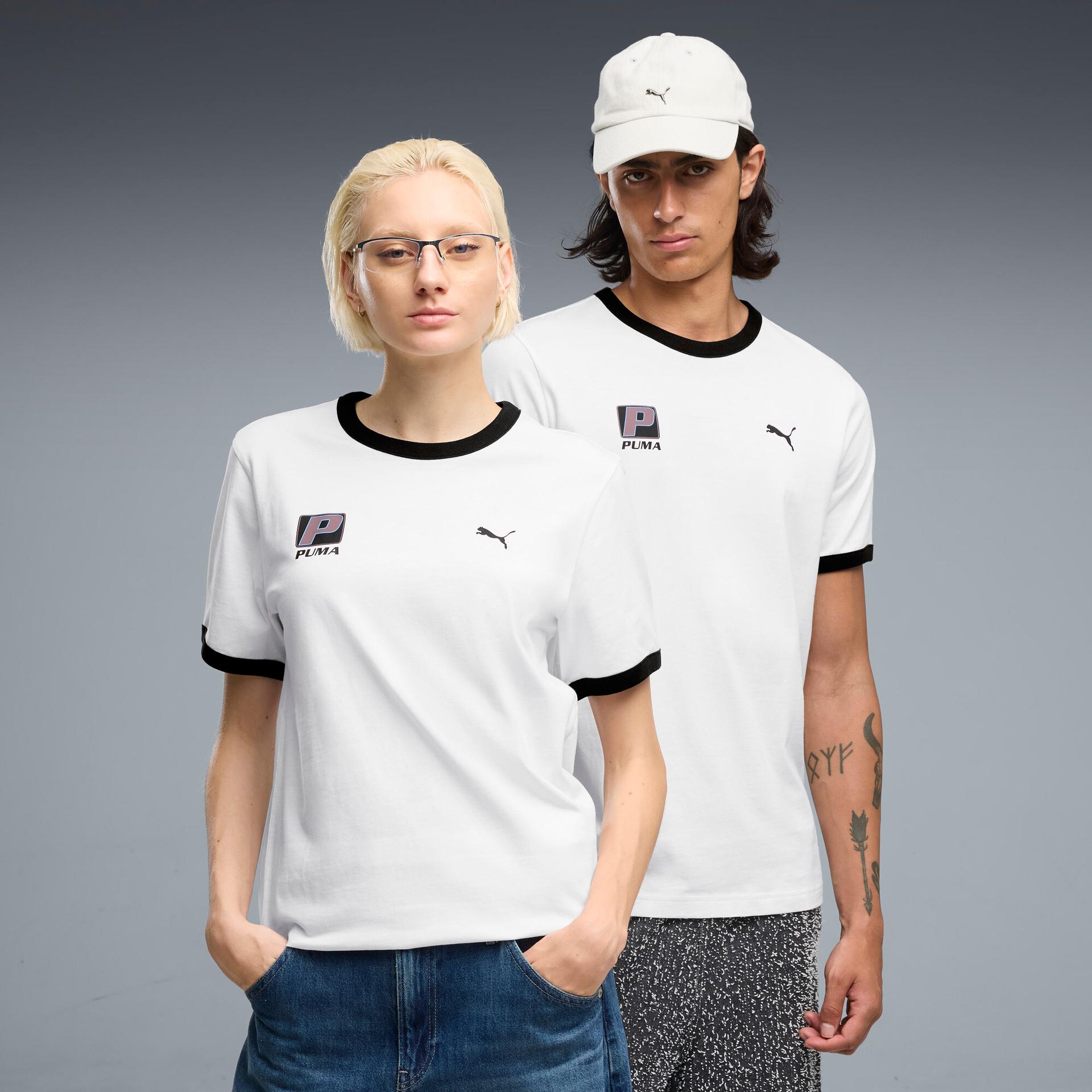 future.puma.archive ringer t-shirt in white, size s