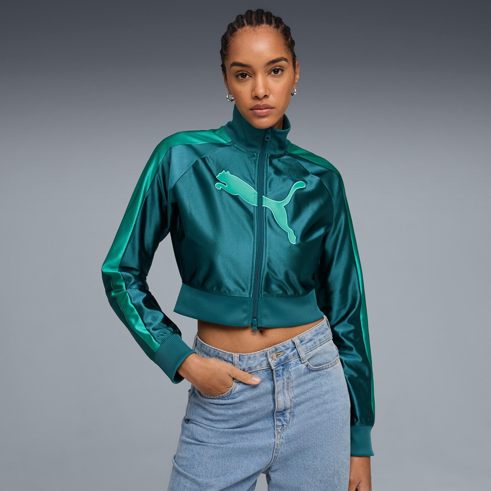 future.puma.archive t7 women's cropped track jacket in green, size xs