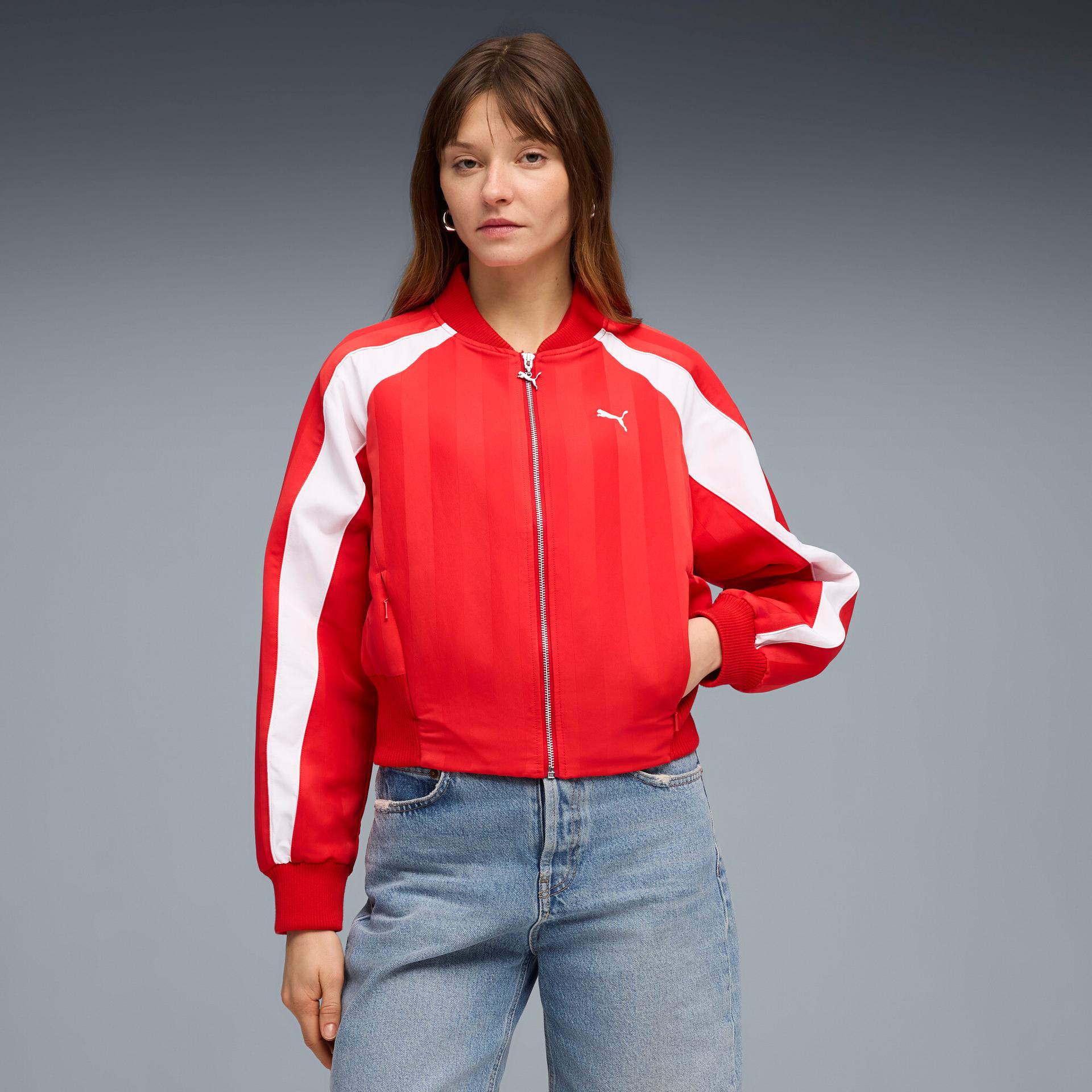 future.puma.archive women's oversized jacket in red, size m