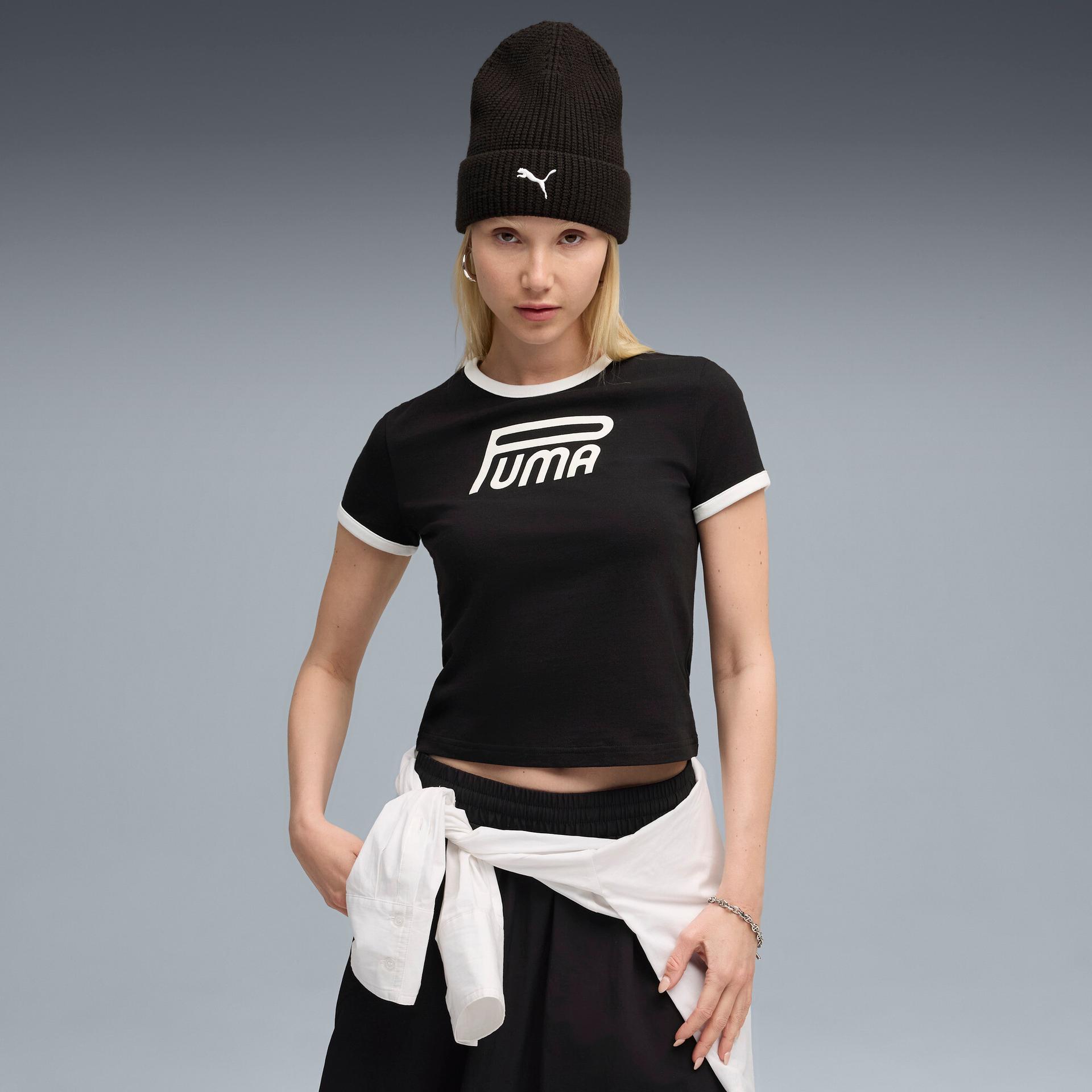 future.puma.archive women's t-shirt in black, size xs