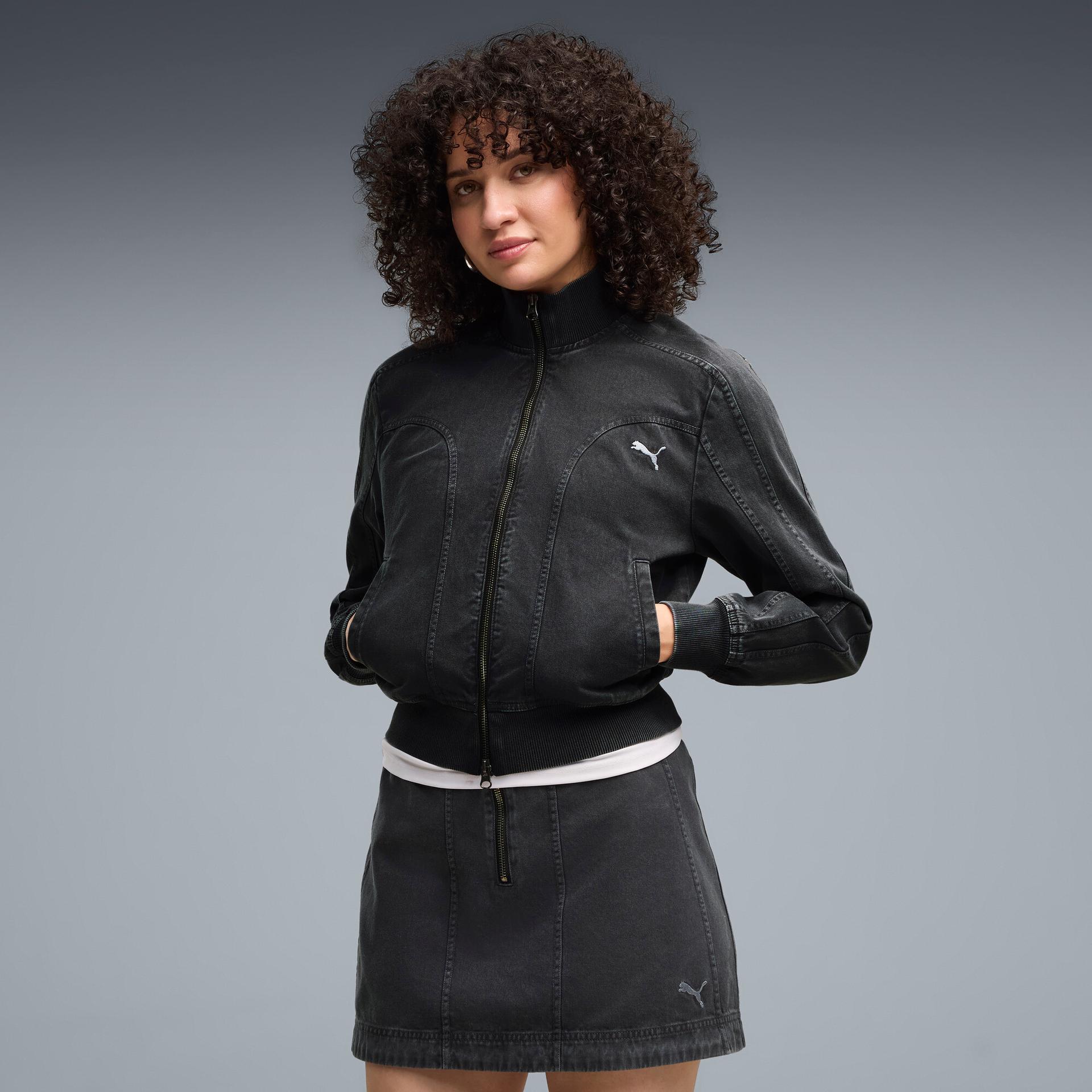 future.puma.archive women's washed twill short jacket in black, size xs