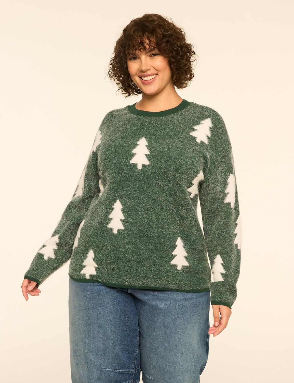 fuzzy knit tree sweater