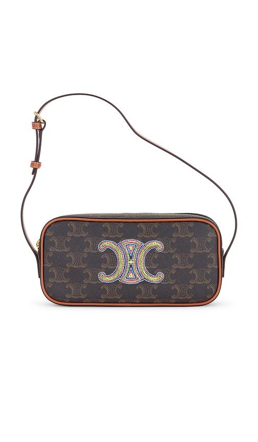 fwrd renew celine triomphe mini camera bag in brown.