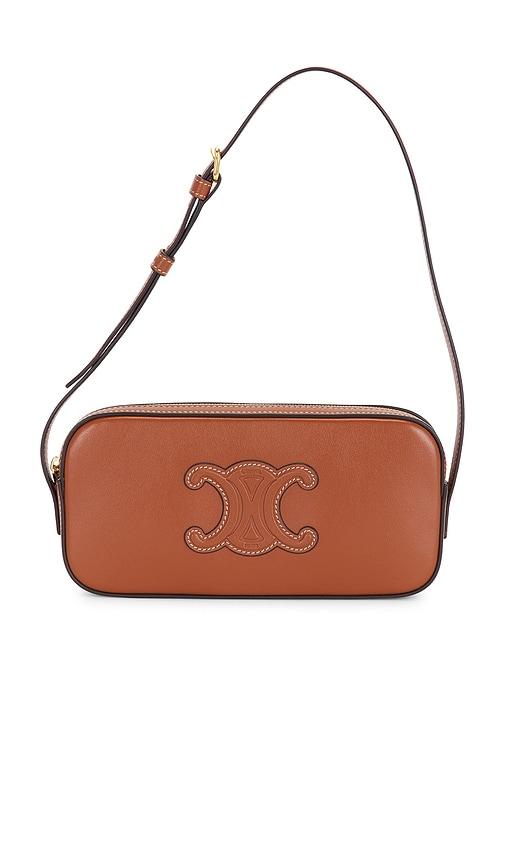 fwrd renew celine triomphe mini camera bag in brown.