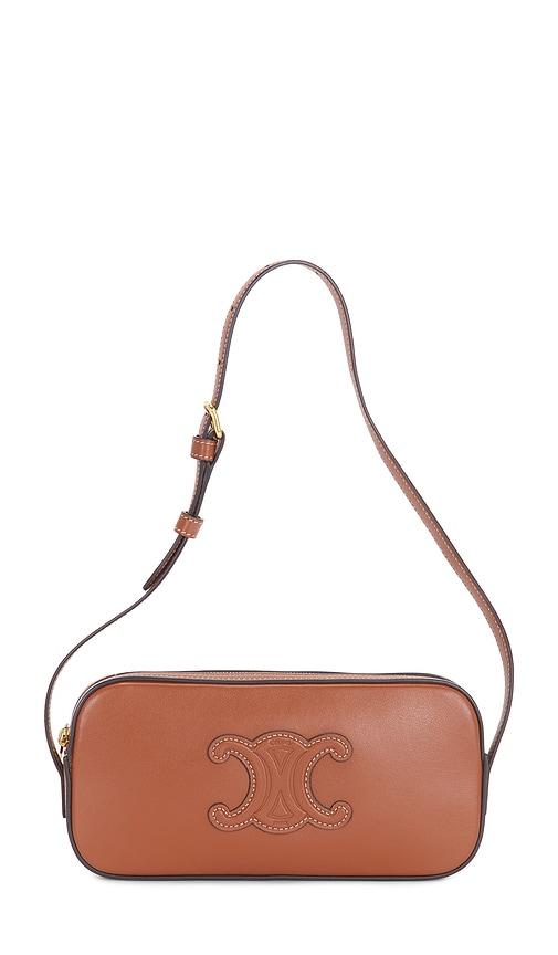 fwrd renew celine triomphe mini camera bag in brown.