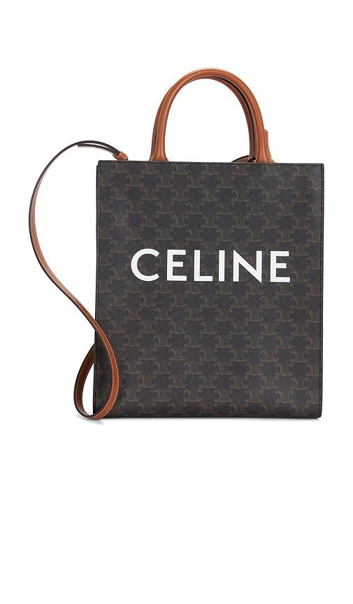 fwrd renew celine triomphe vertical cabas tote bag in brown.