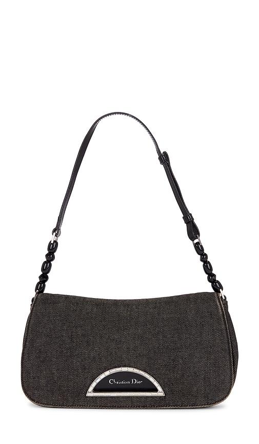 fwrd renew dior denim maris pearl shoulder bag in black.