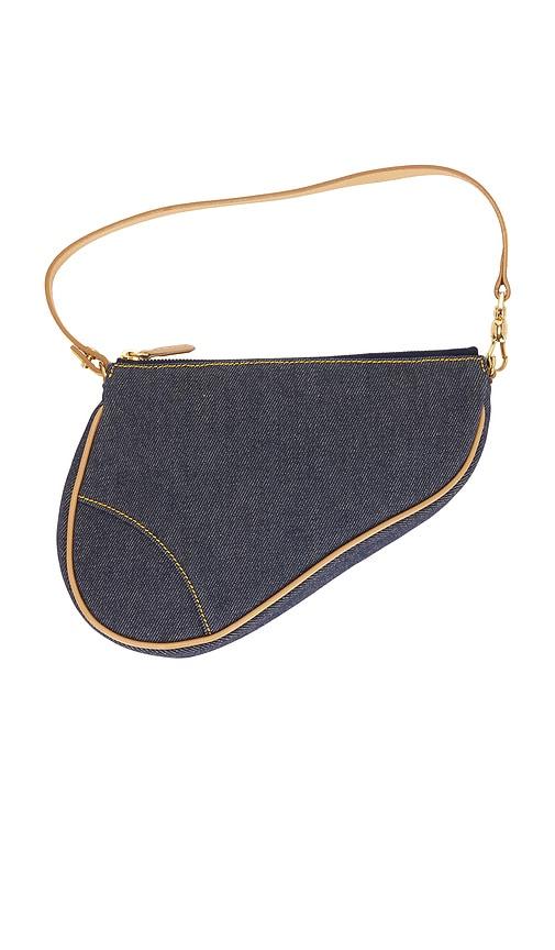 fwrd renew dior denim pochette saddle bag in blue.