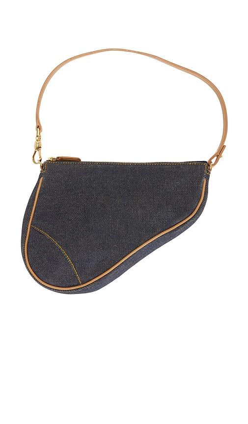 fwrd renew dior denim pochette saddle bag in blue.
