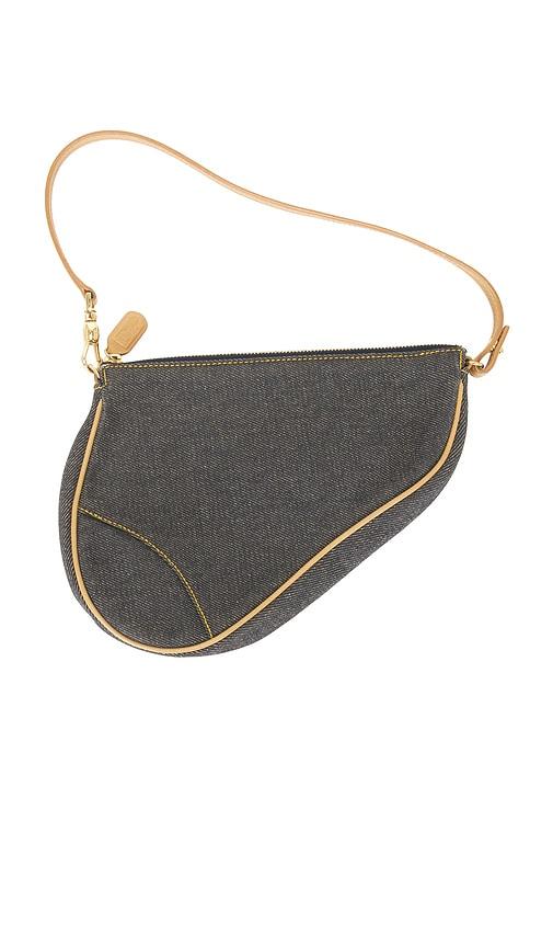 fwrd renew dior denim pochette saddle bag in blue.