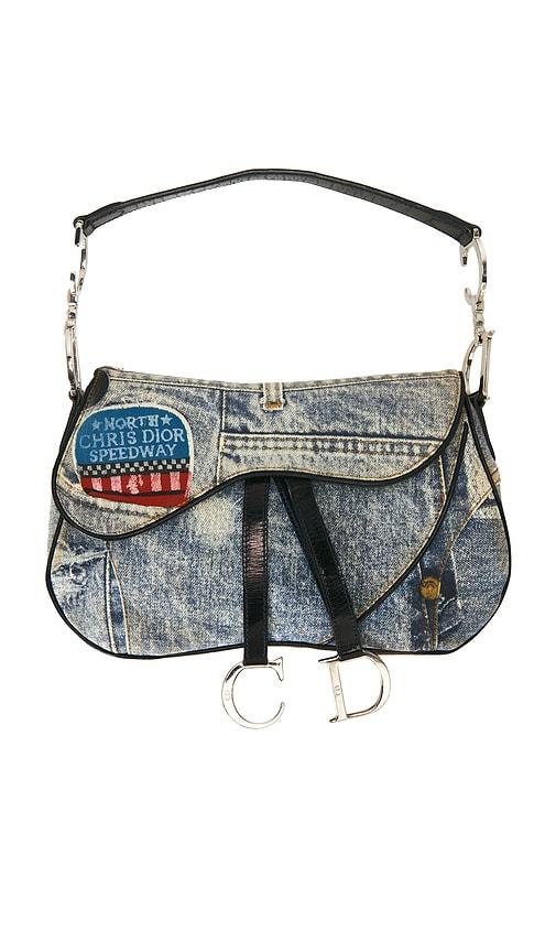 fwrd renew dior denim speedway double saddle bag in blue.