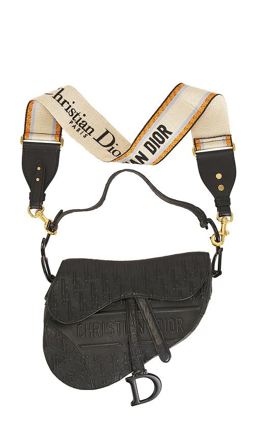 fwrd renew dior oblique embossed saddle bag in black.