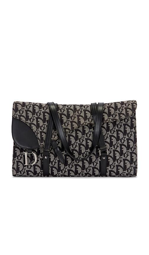fwrd renew dior trotter saddle handbag in blue.