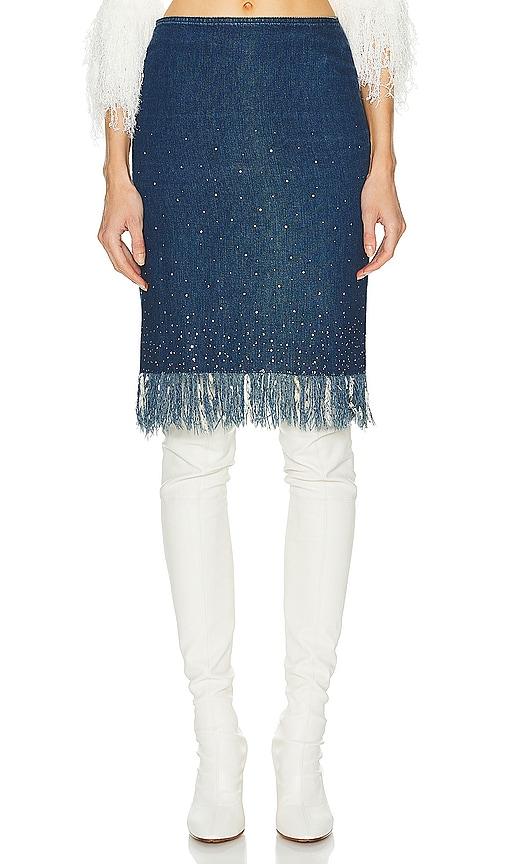 fwrd renew fendi denim fringe skirt in denim-dark. - size 40 (also in )