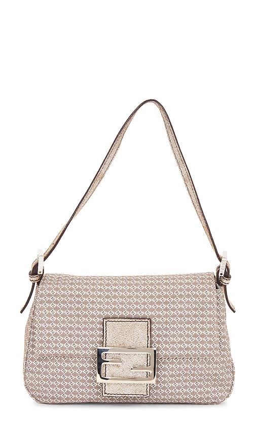 fwrd renew fendi mini mama baguette shoulder bag in metallic silver.