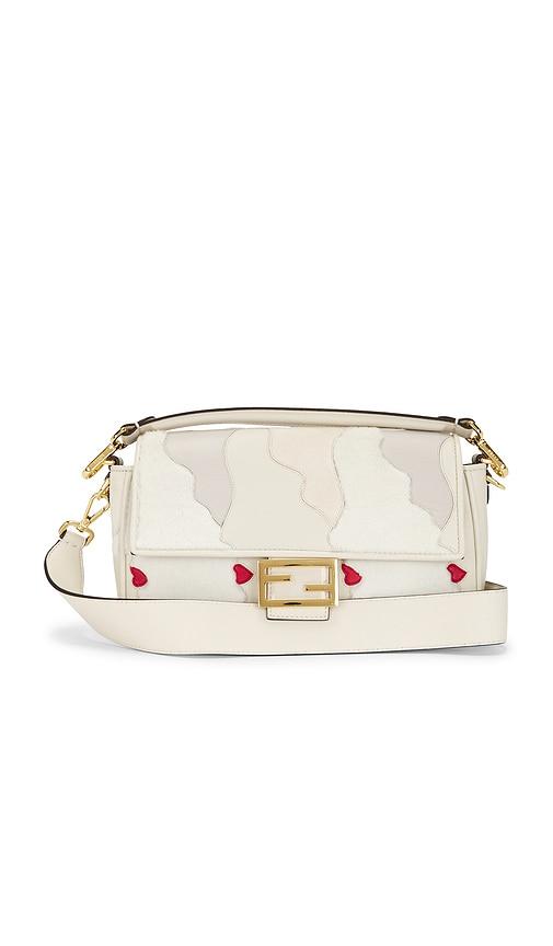 fwrd renew fendi mink fur nappa faces baguette shoulder bag in ivory.