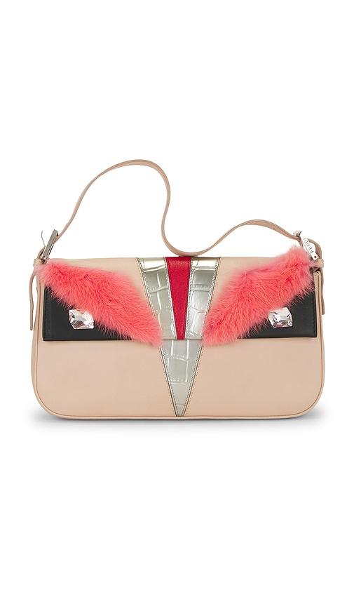 fwrd renew fendi monster baguette shoulder bag in pink.