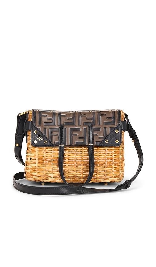 fwrd renew fendi wicker ff mini flip shoulder bag in brown.