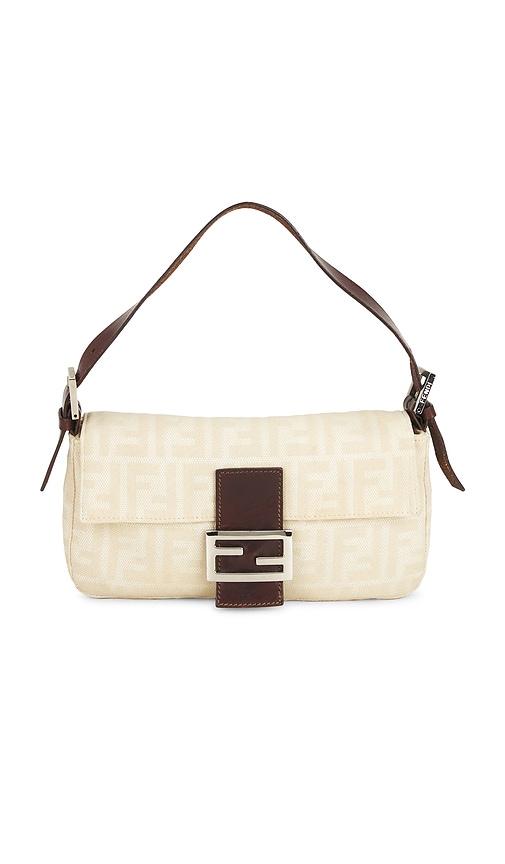 fwrd renew fendi zucca baguette shoulder bag in neutral.