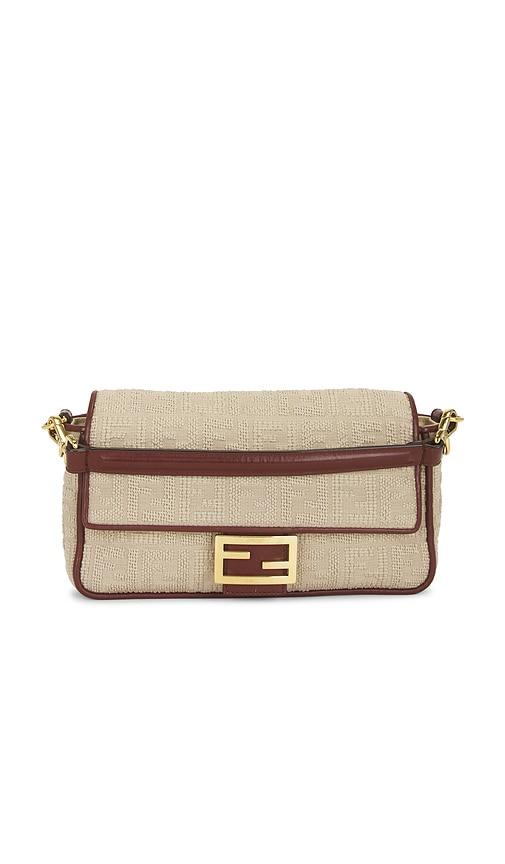 fwrd renew fendi zucca baguette shoulder bag in neutral.