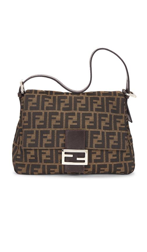 fwrd renew fendi zucca mama forever baguette shoulder bag in brown.
