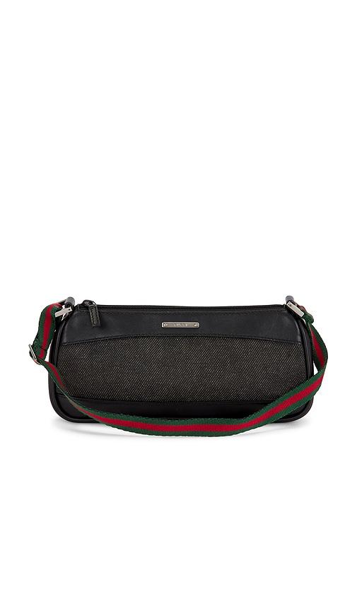 fwrd renew gucci denim pochette shoulder bag in black.