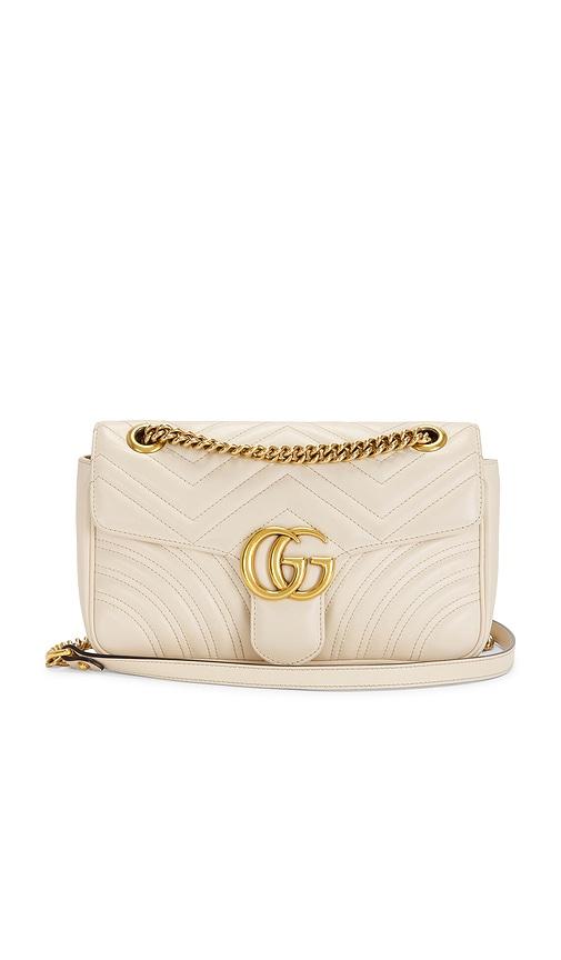 fwrd renew gucci gg marmont shoulder bag in white.