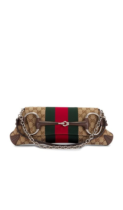 fwrd renew gucci horsebit clutch in beige.