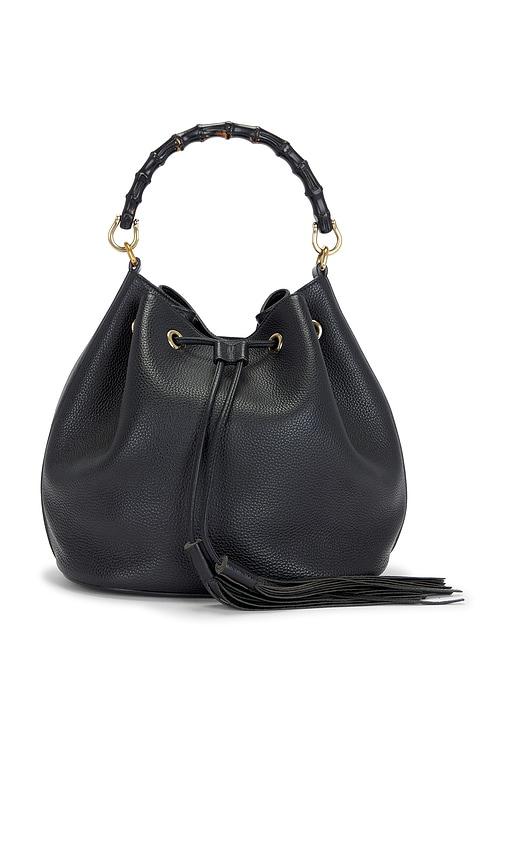fwrd renew gucci miss bamboo bucket bag in black.