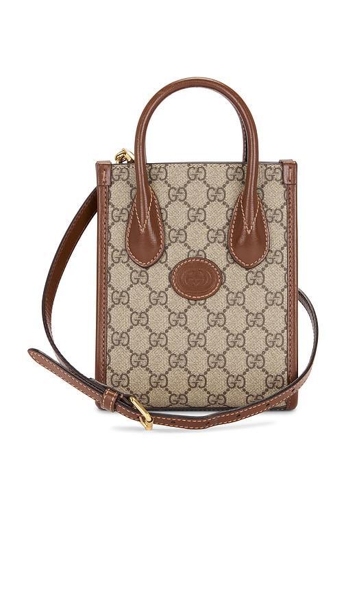 fwrd renew gucci retro interlocking g mini tote bag in neutral.