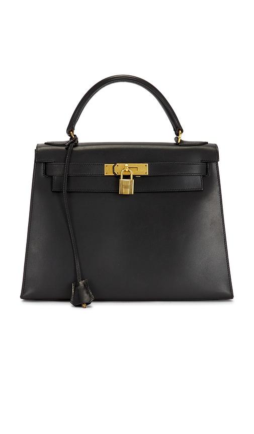 fwrd renew hermes 1976 box kelly 28 handbag in black.