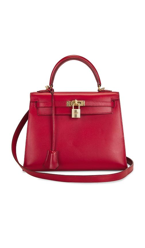 fwrd renew hermes box kelly 25 handbag in red.