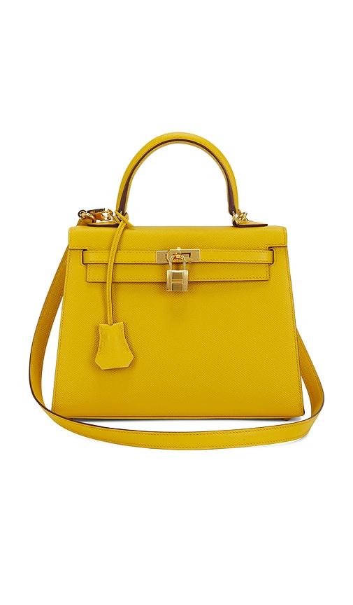 fwrd renew hermes epsom kelly 25 sellier handbag in mustard.