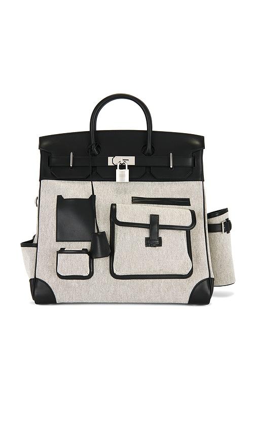 fwrd renew hermes evercalf toile cargo haut a courroies birkin 40 handbag in black,light grey.