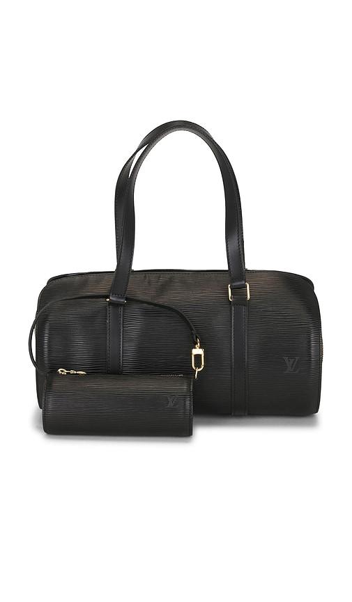 fwrd renew louis vuitton epi soufflot handbag & mini set in black.